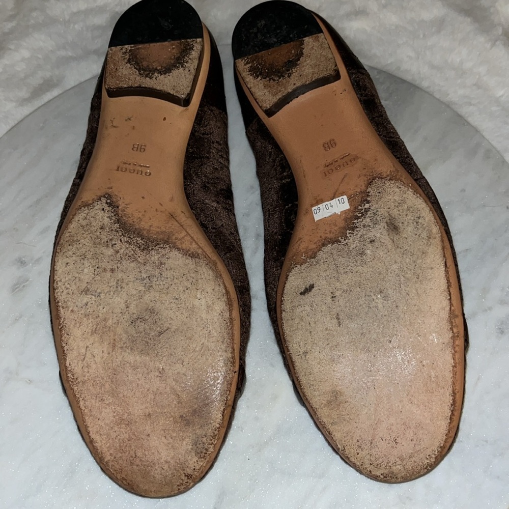 ❤️💚Authentic Gucci leather/Fabric Rich Velvet Gold Horsebit Ballet Flats❤️💚 - Picture 9 of 13